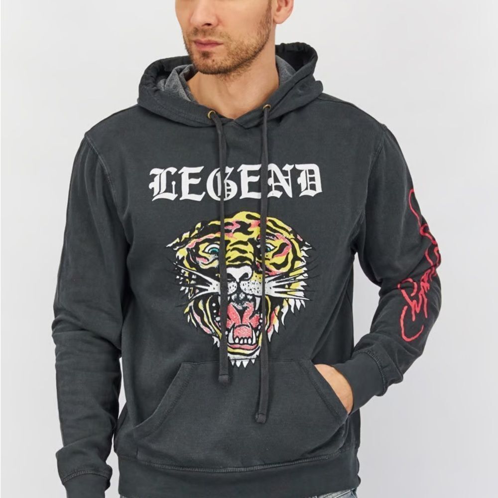 Ed Hardy Legend Hooded With Drawstring Graphic Sweatshirt Faded Black L‎ nwt